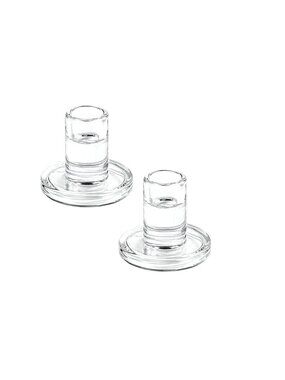 Pair of Candle Holders Modern Glass Taper Candlestick Holders Clear Sturdy NEW